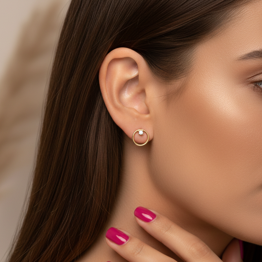 Pendientes Plata 925mls baño Oro 18 Kilates Aro Circonita blanca