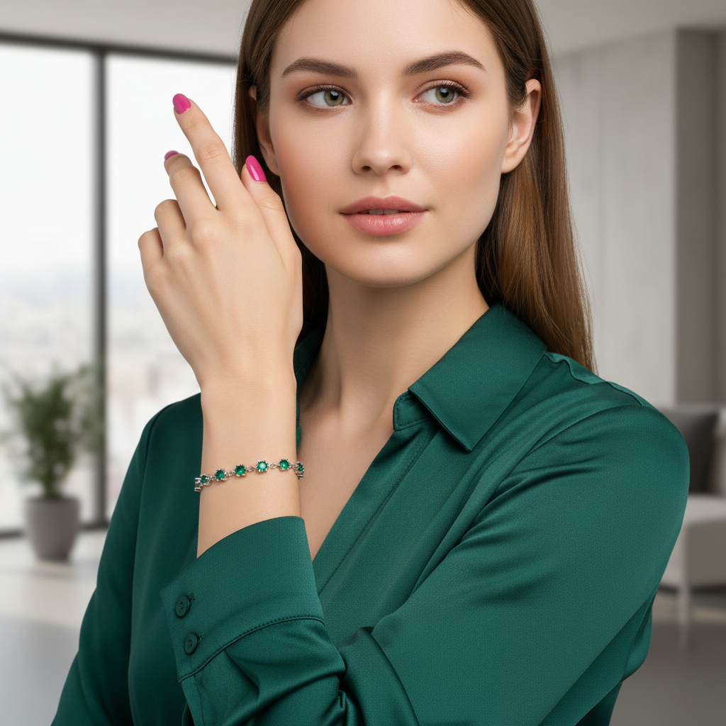 Pulsera Plata 925mls Circonitas verdes | Joyería fina mujer