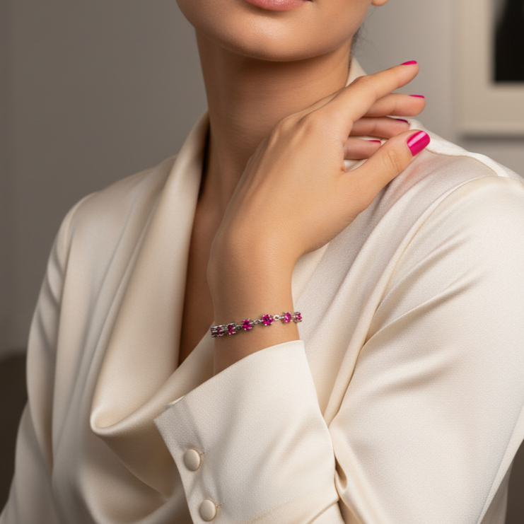 Pulsera Plata 925mls Circonitas rosas | Joyería fina mujer