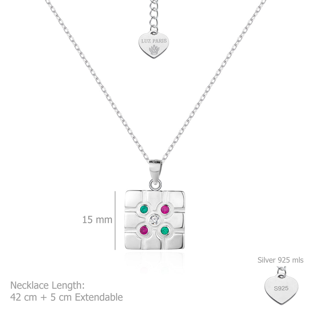 Collar Plata 925mls Baldosa Bilbao Circonitas color blanco, verde, rubí