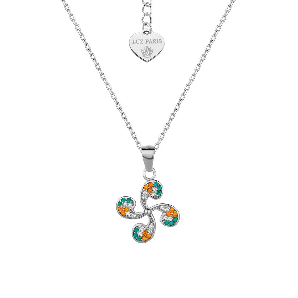 Collar Plata 925mls Lauburu Circonitas color blanco, verde, granate