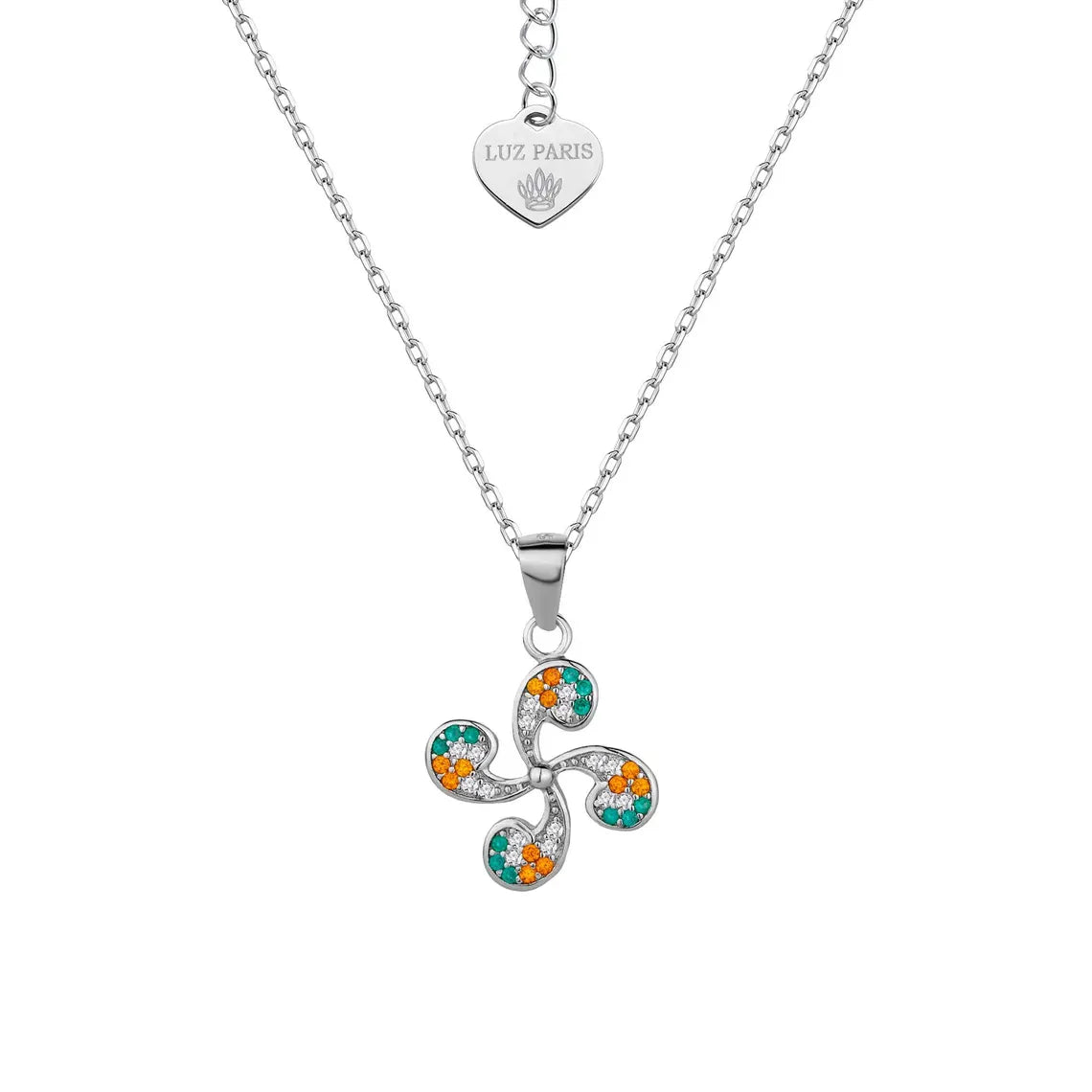 Collar Plata 925mls Lauburu Circonitas color blanco, verde, granate