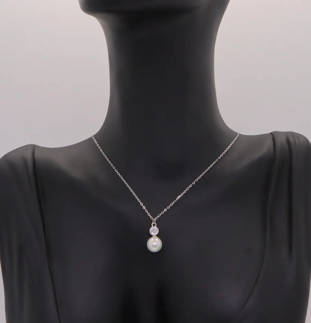 Collar Plata 925mls Perla con Circonita blanca