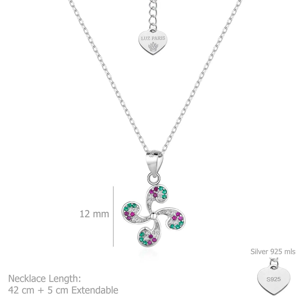 Collar Plata 925mls Lauburu Circonitas color blanco, verde, rubí