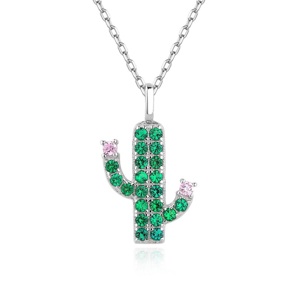 Collar Plata 925mls Cactus circonitas verdes y blancas