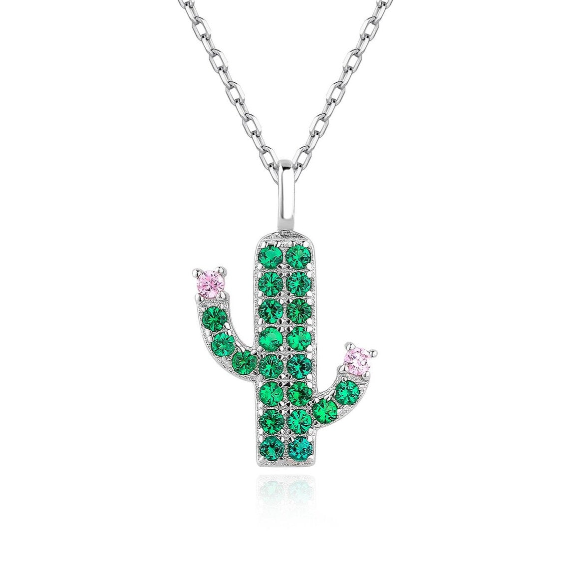 Collar Plata 925mls Cactus circonitas verdes y blancas