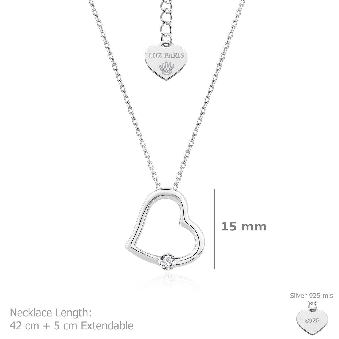 Collar Plata 925mls Corazón con Circonita blanca