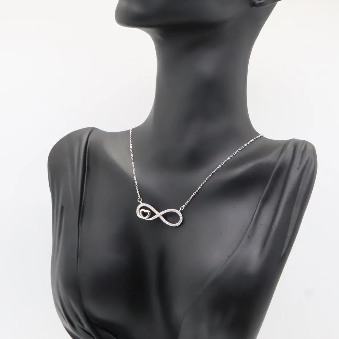Collar Plata 925mls Infinito Corazón circonitas blancas