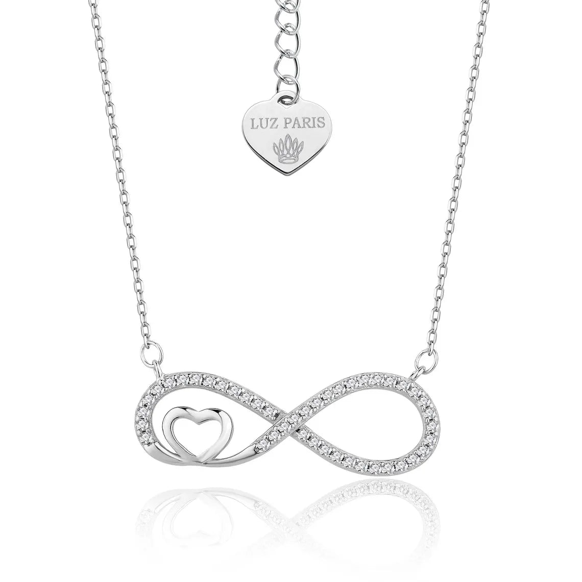 Collar Plata 925mls Infinito Corazón circonitas blancas