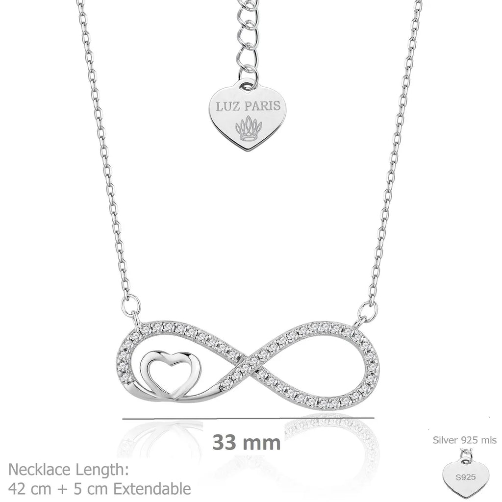 Collar Plata 925mls Infinito Corazón circonitas blancas