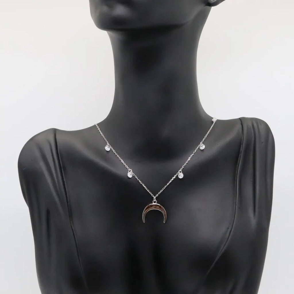 Collar Plata 925mls Luna y 6 circonitas blancas