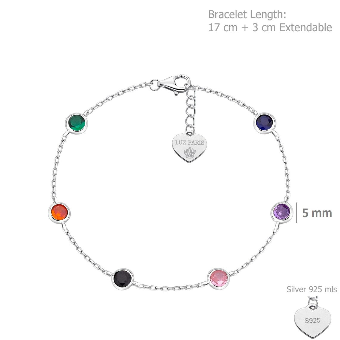 Pulsera Plata 925mls Circonitas 6 colores