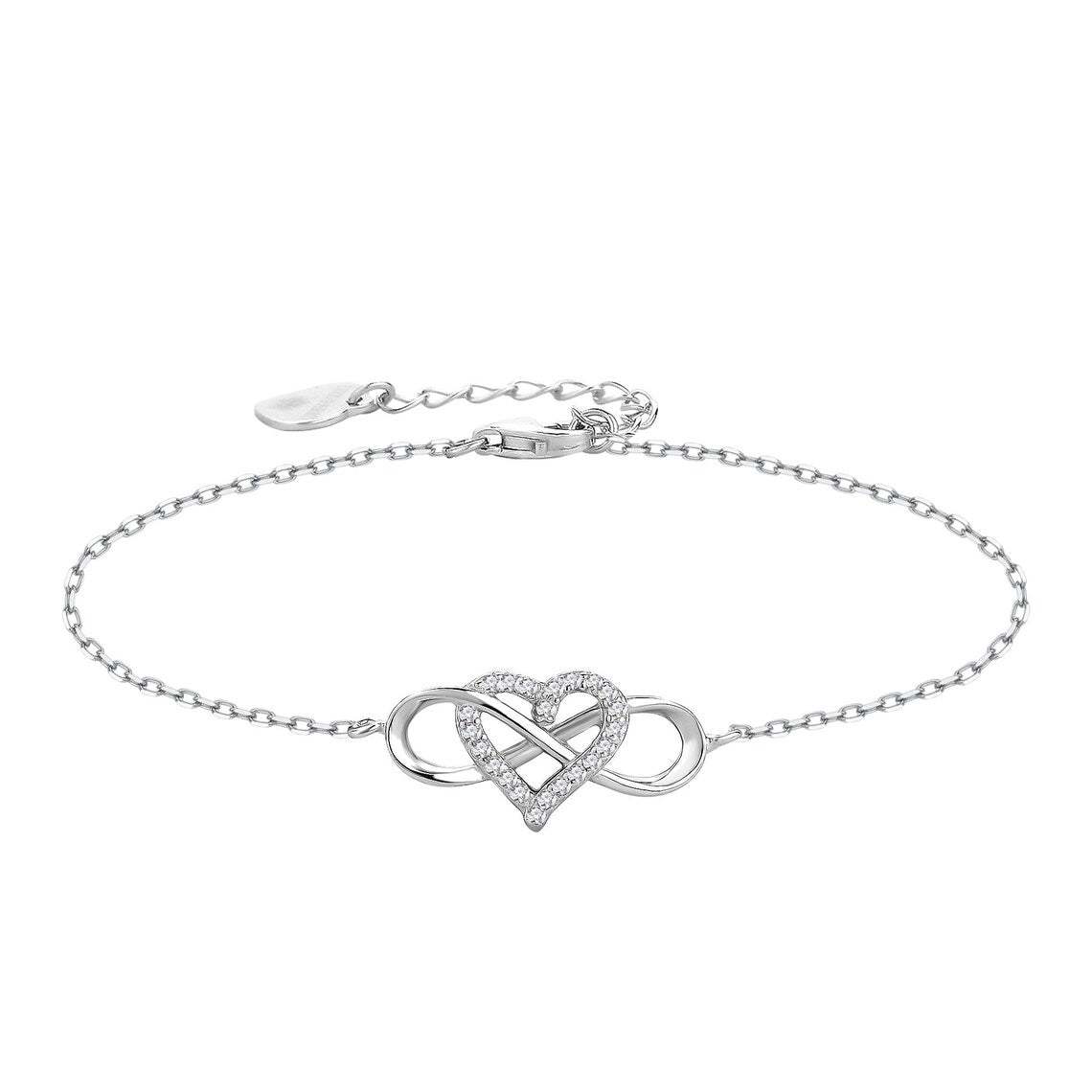 Pulsera Plata 925mls Infinito Corazón circonitas blancas