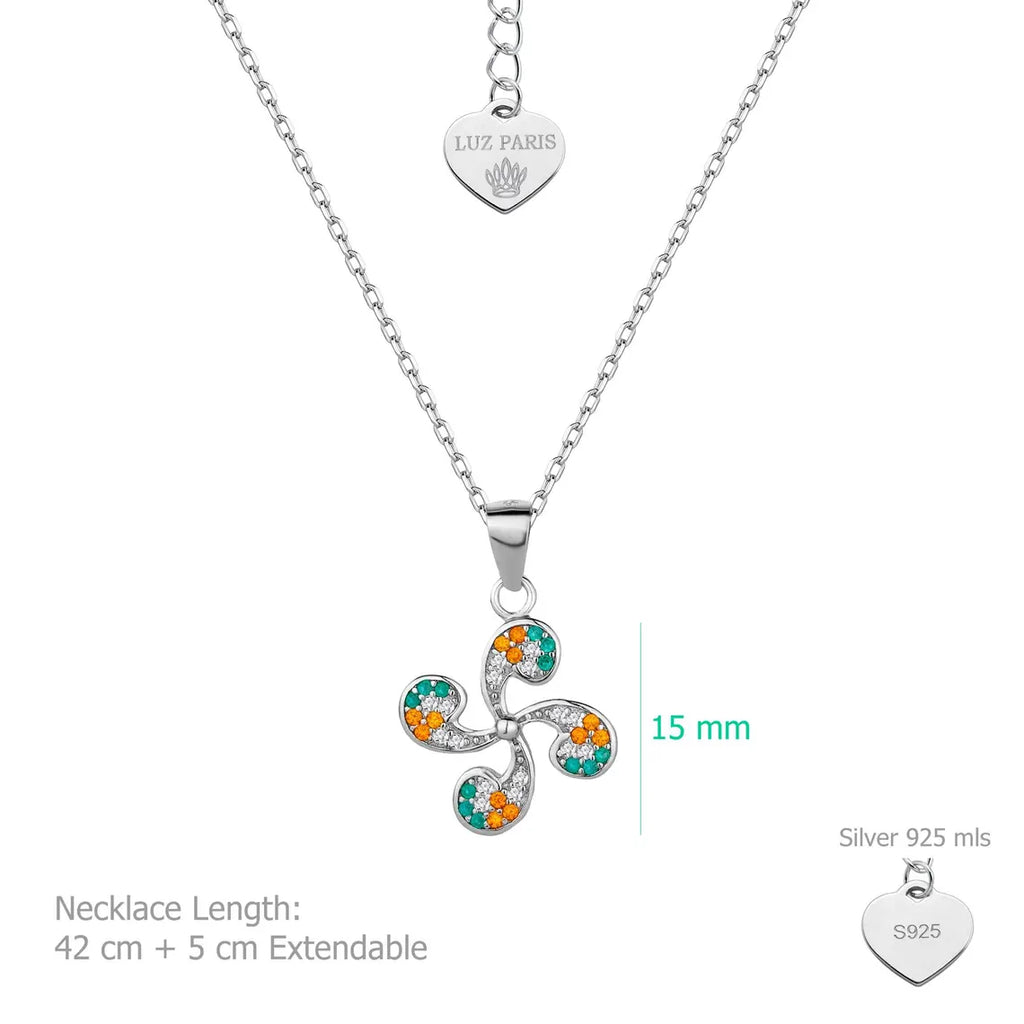 Collar Plata 925mls Lauburu Circonitas color blanco, verde, granate