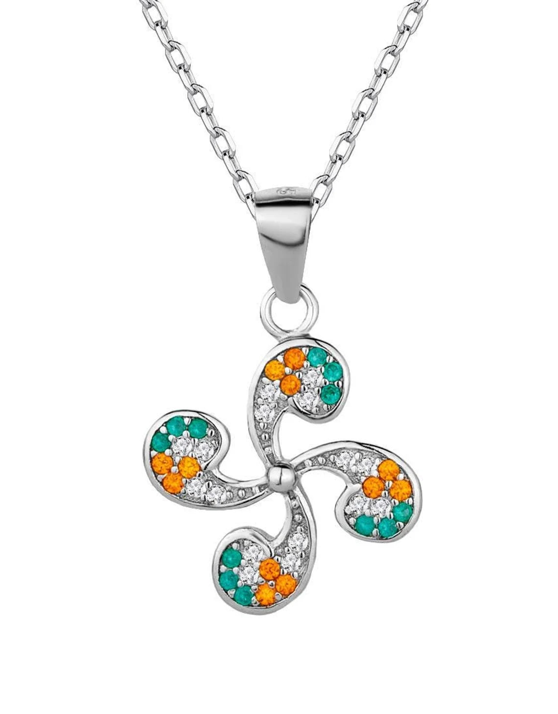 Collar Plata 925mls Lauburu Circonitas color blanco, verde, granate