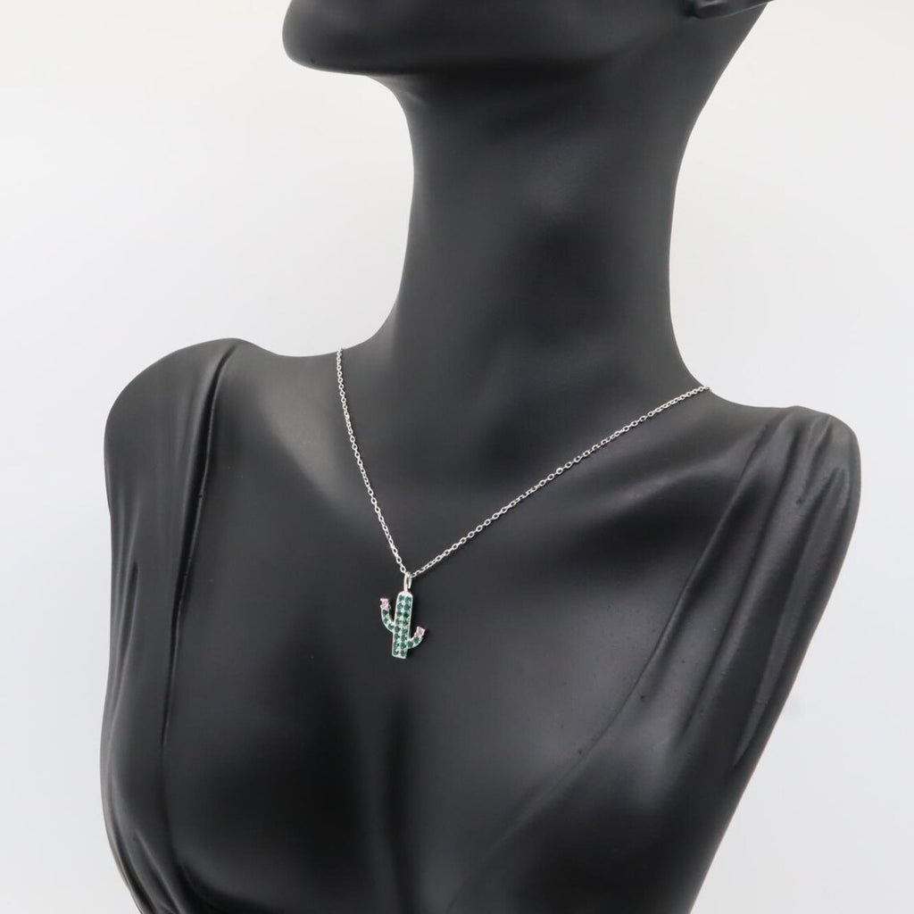 Collar Plata 925mls Cactus circonitas verdes y blancas