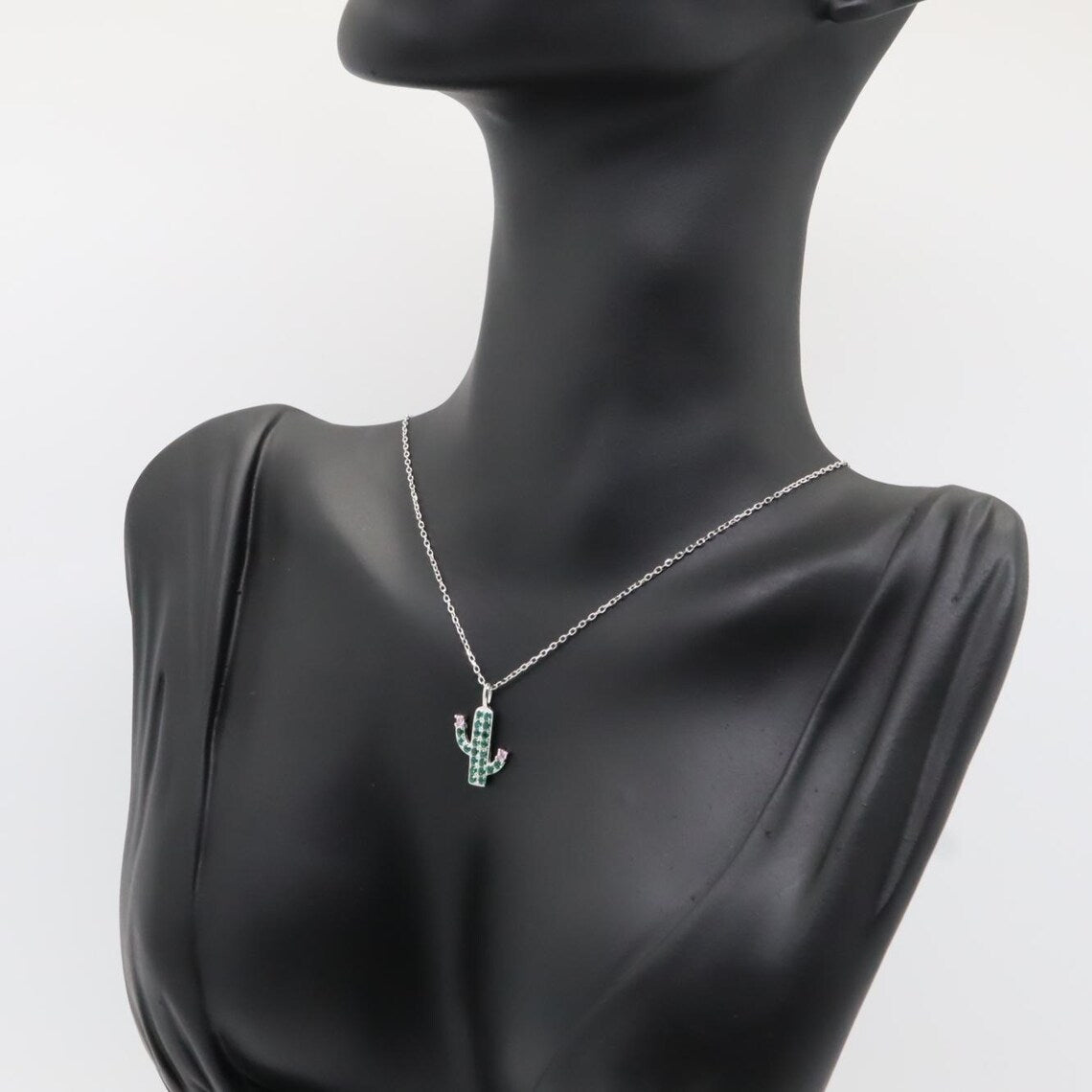 Collar Plata 925mls Cactus circonitas verdes y blancas