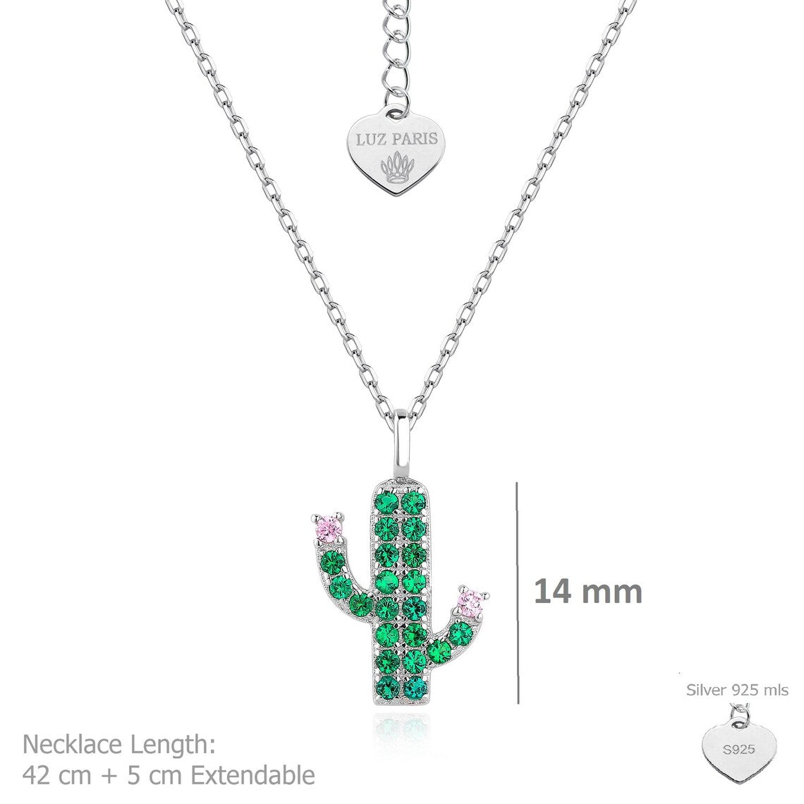Collar Plata 925mls Cactus circonitas verdes y blancas