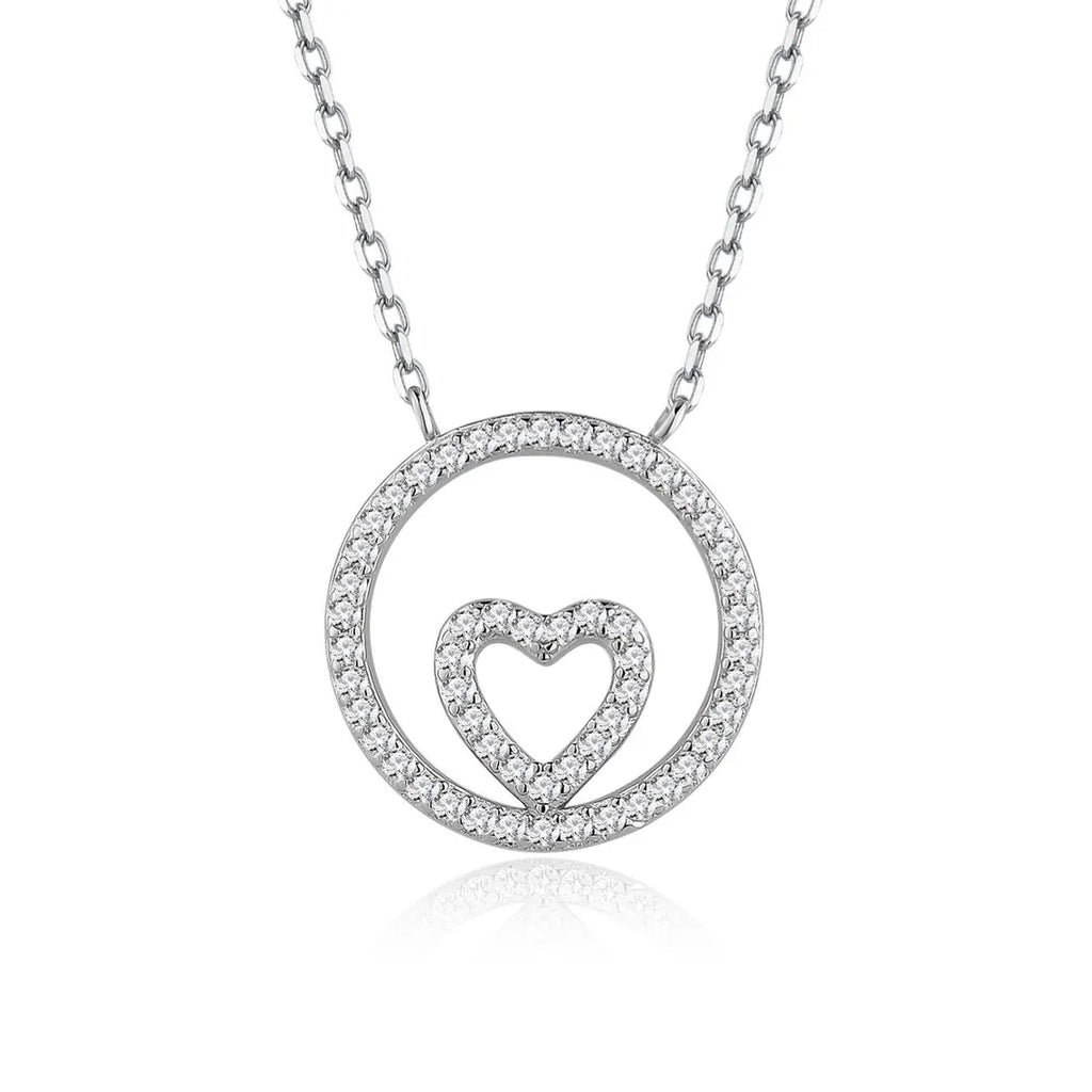 Collar Plata 925mls Corazón Círculo con Circonitas blancas