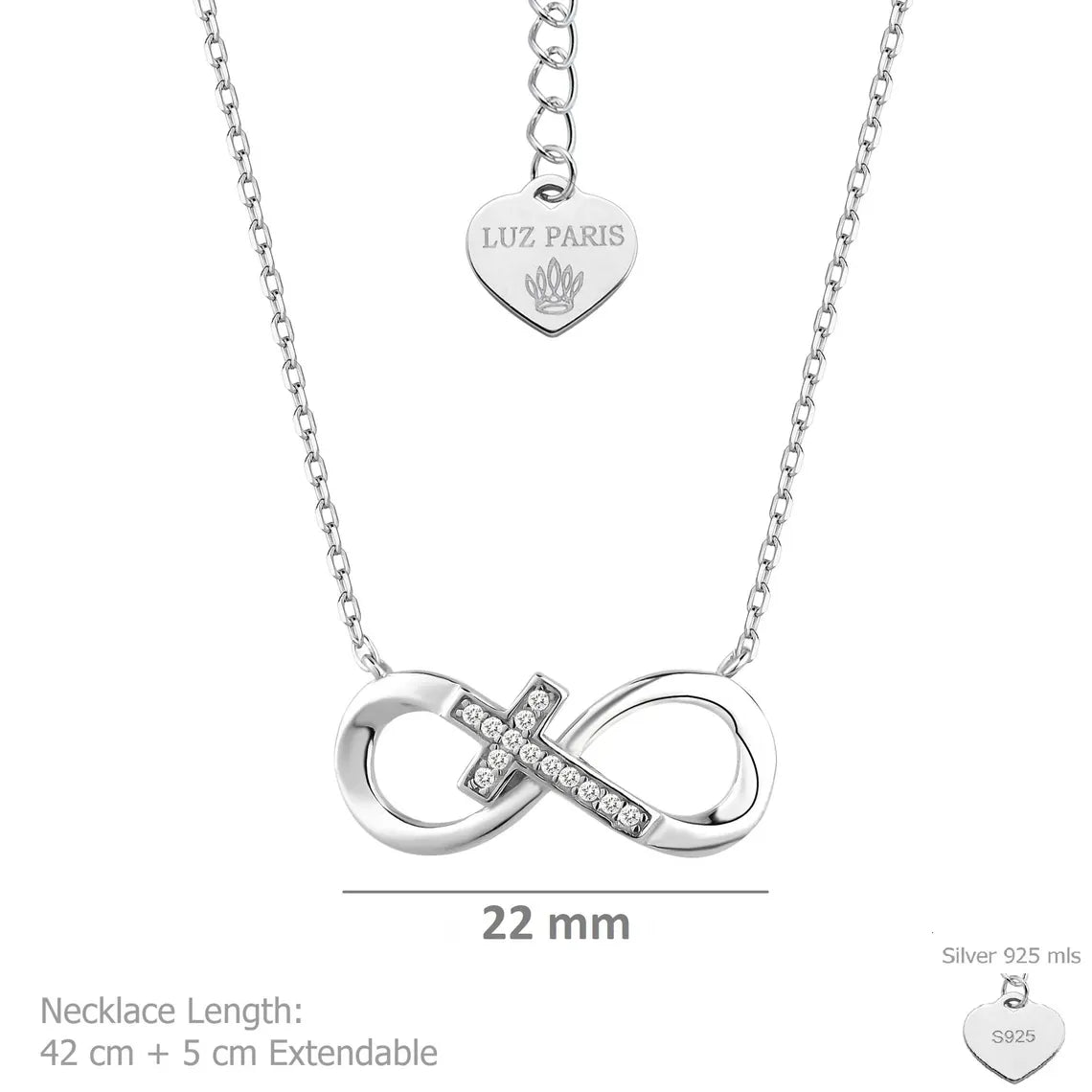 Collar Plata 925mls Infinito Cruz con circonitas blancas