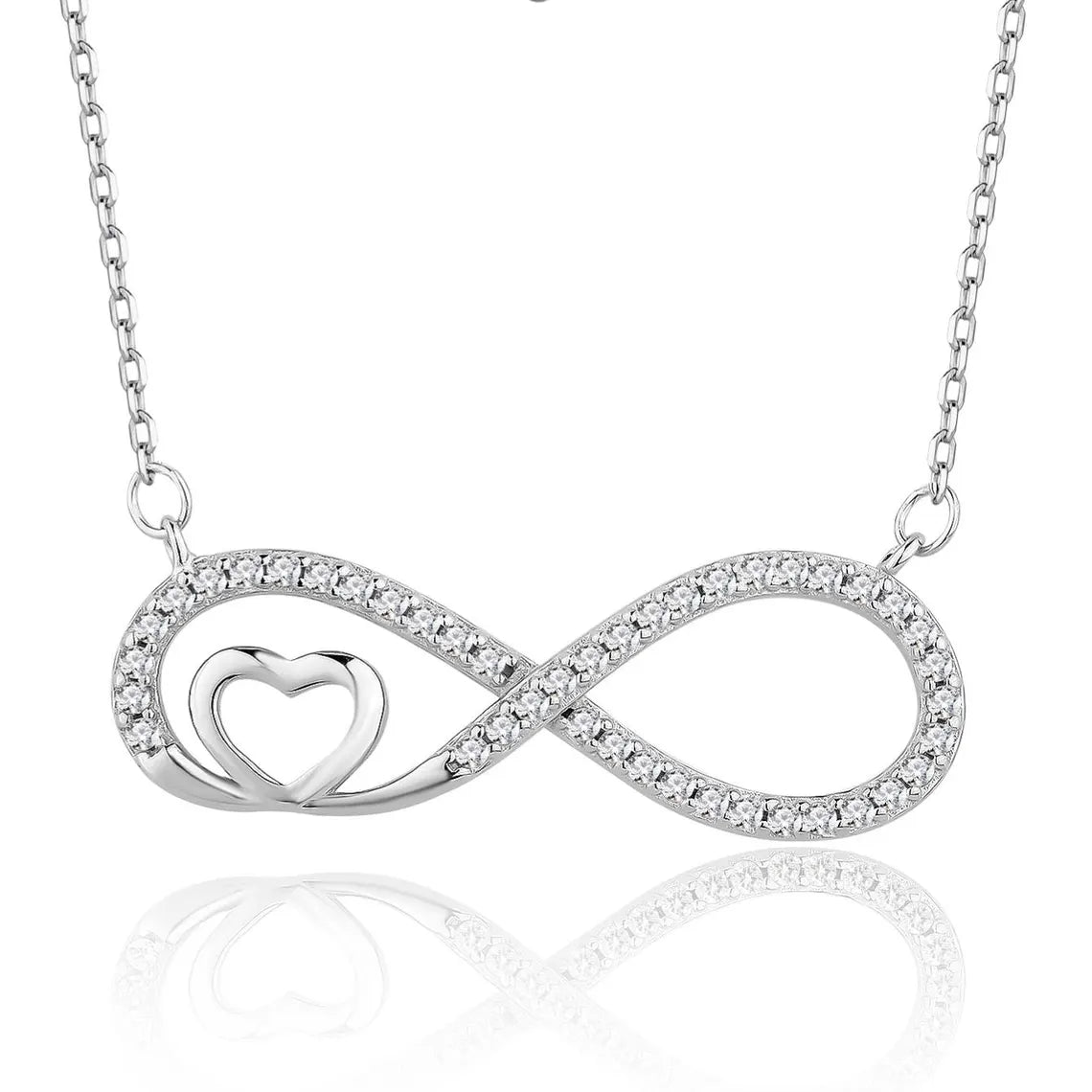 Collar Plata 925mls Infinito Corazón circonitas blancas
