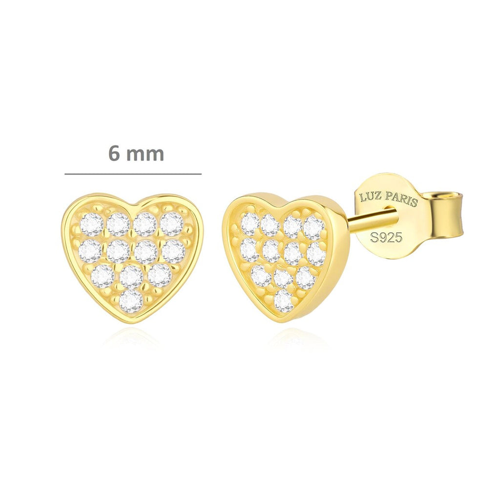 Pendientes Plata 925mls baño Oro 18 Kilates Corazón con 12 circonitas blancas