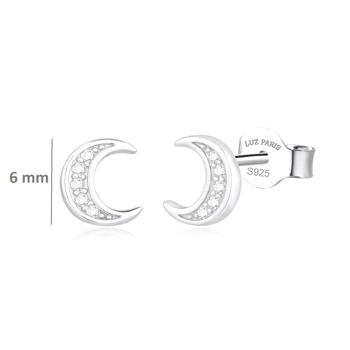 Pendientes Plata 925mls Luna con 5 Circonitas blancas