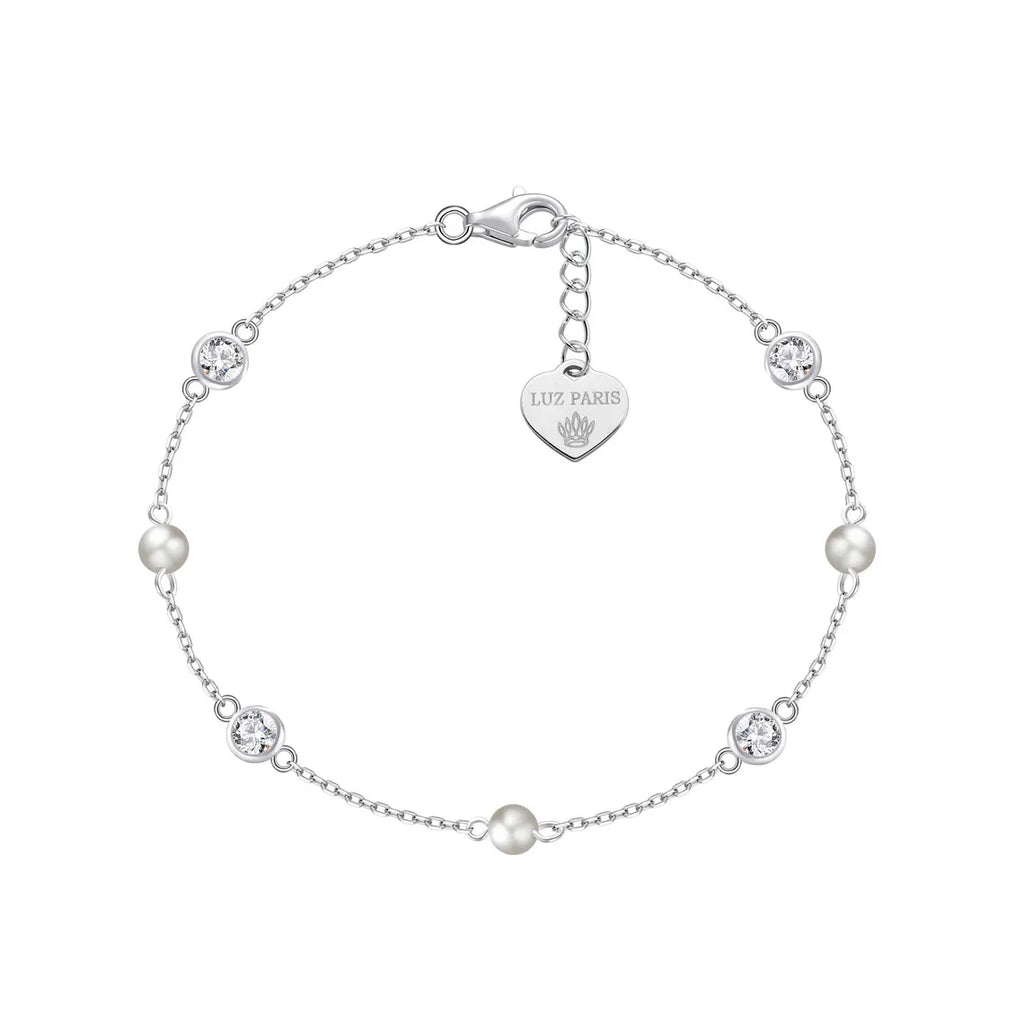 Pulsera Plata 925mls con Tres Perlas y Circonitas Blancas | Joyería Elegante Mujer | Regalo Fino | Pulsera Ajustable Hecha a Mano