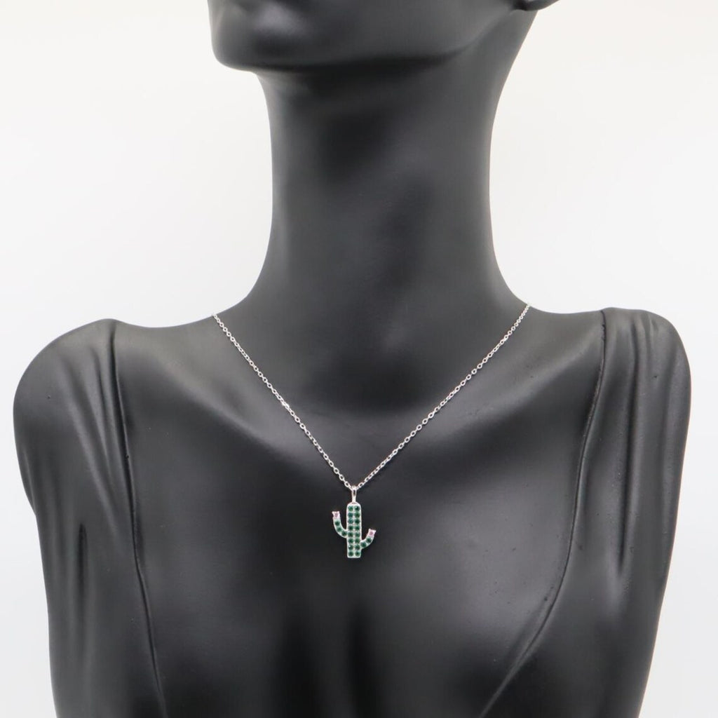 Collar Plata 925mls Cactus circonitas verdes y blancas