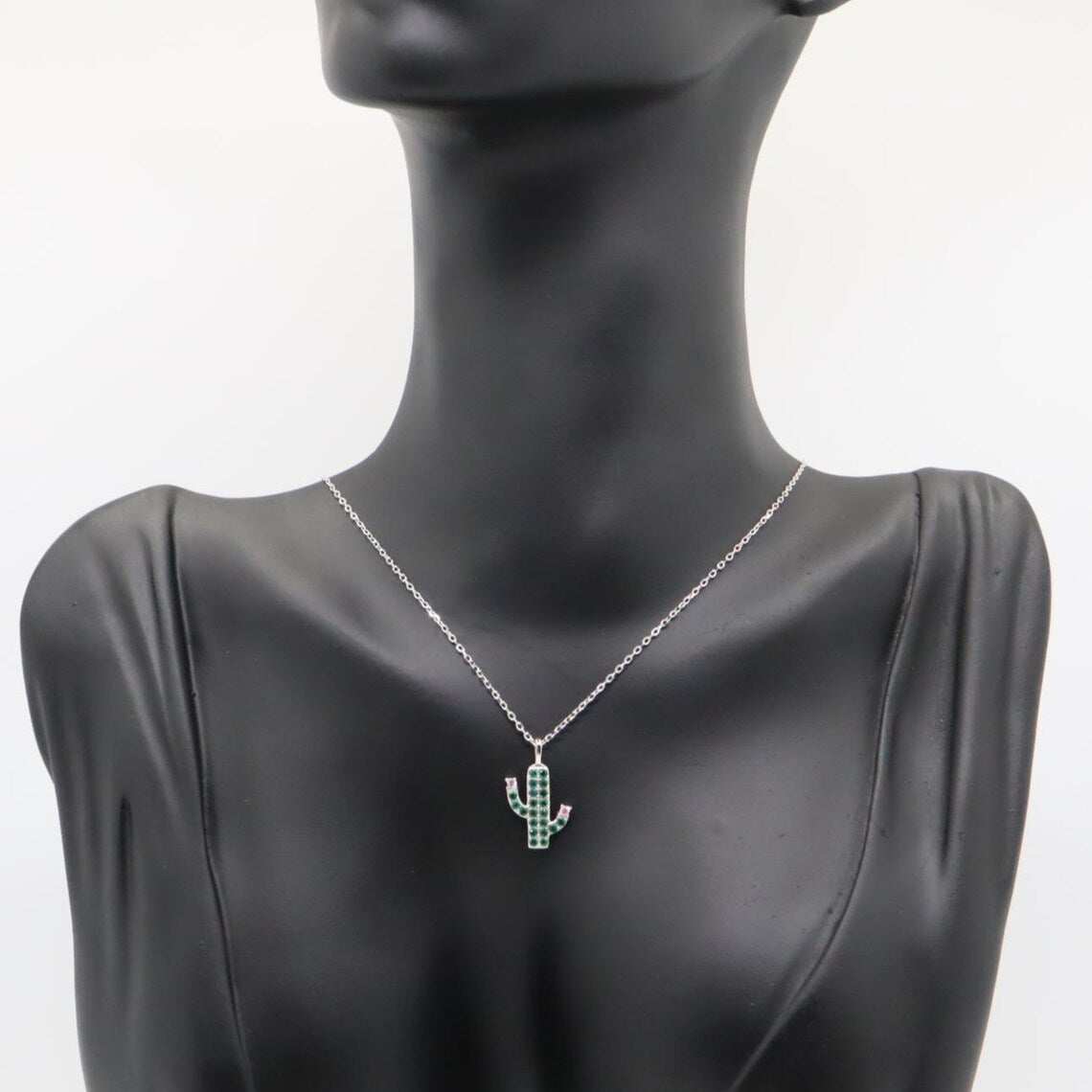 Collar Plata 925mls Cactus circonitas verdes y blancas