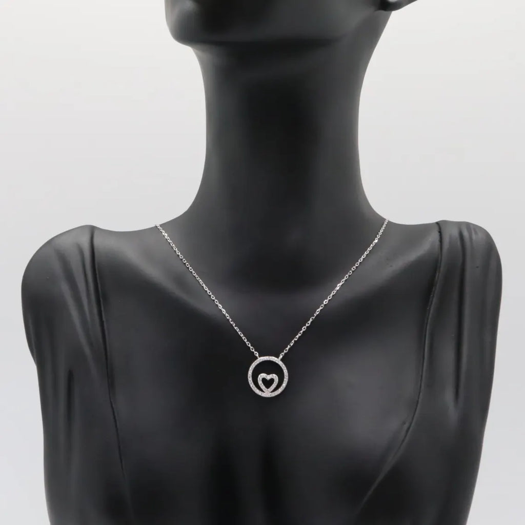 Collar Plata 925mls Corazón Círculo con Circonitas blancas