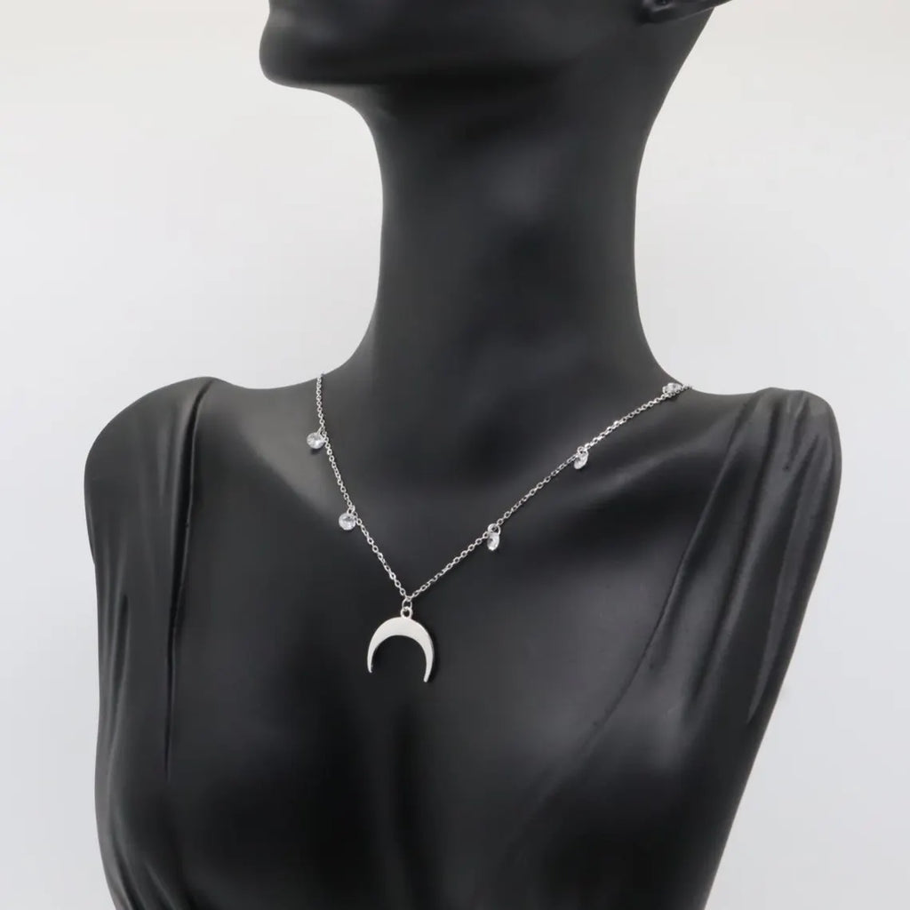 Collar Plata 925mls Luna y 6 circonitas blancas