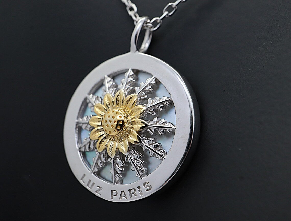 Collar Plata 925mls Eguzkilore bicolor baño Oro 18k | Joyería Vasca