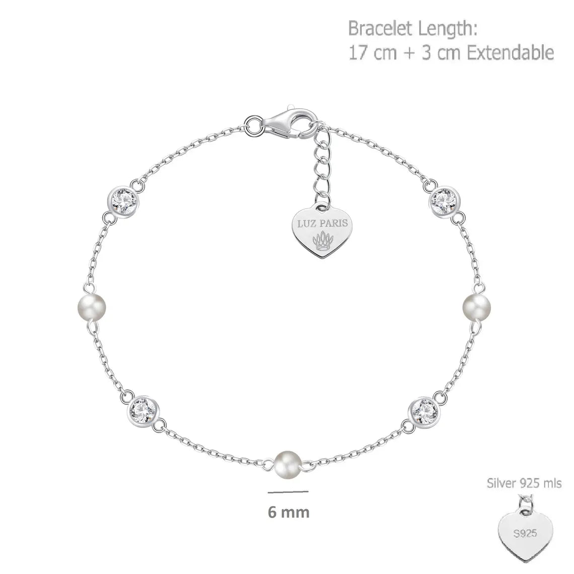 Pulsera Plata 925mls con Tres Perlas y Circonitas Blancas | Joyería Elegante Mujer | Regalo Fino | Pulsera Ajustable Hecha a Mano