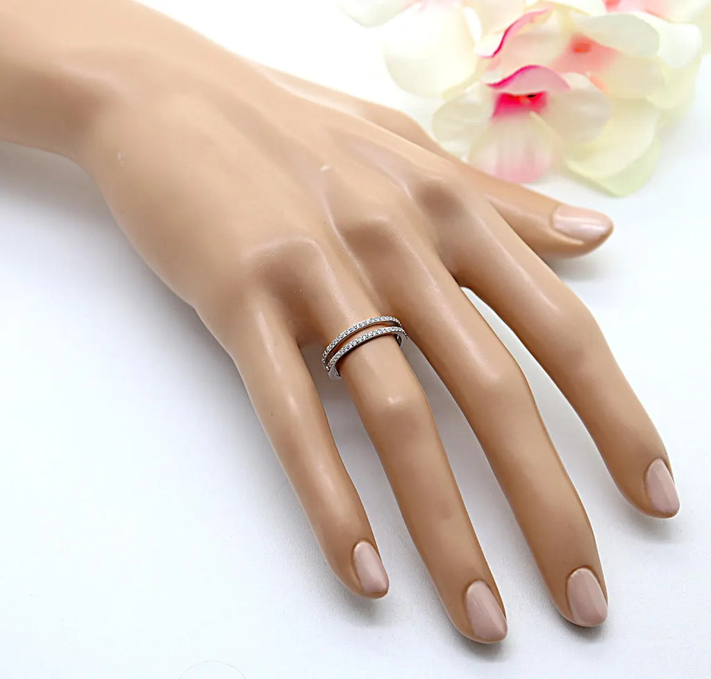 Anillo Plata 925mls Blanco Doble con Circonitas blancas | Joyería Fina