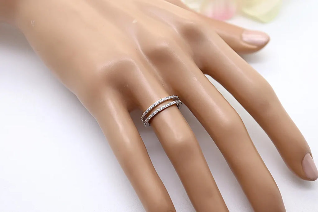 Anillo Plata 925mls Blanco Doble con Circonitas blancas | Joyería Fina