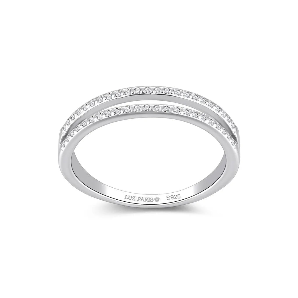 Anillo Plata 925mls Blanco Doble con Circonitas blancas | Joyería Fina