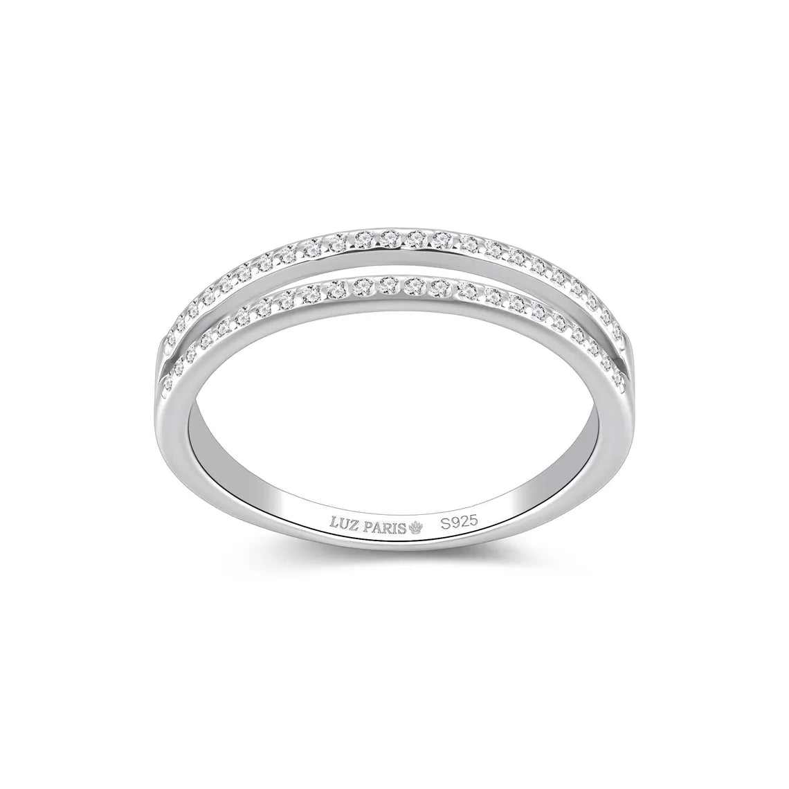 Anillo Plata 925mls Blanco Doble con Circonitas blancas | Joyería Fina