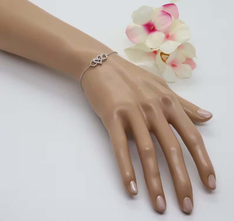 Pulsera Plata 925mls Infinito Corazón circonitas blancas
