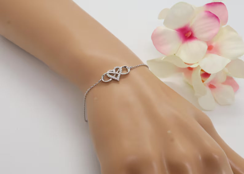 Pulsera Plata 925mls Infinito Corazón circonitas blancas