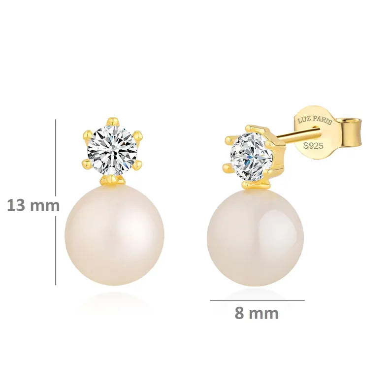 Pendientes Plata 925mls baño Oro 18 Kilates Perla con circonita blanca
