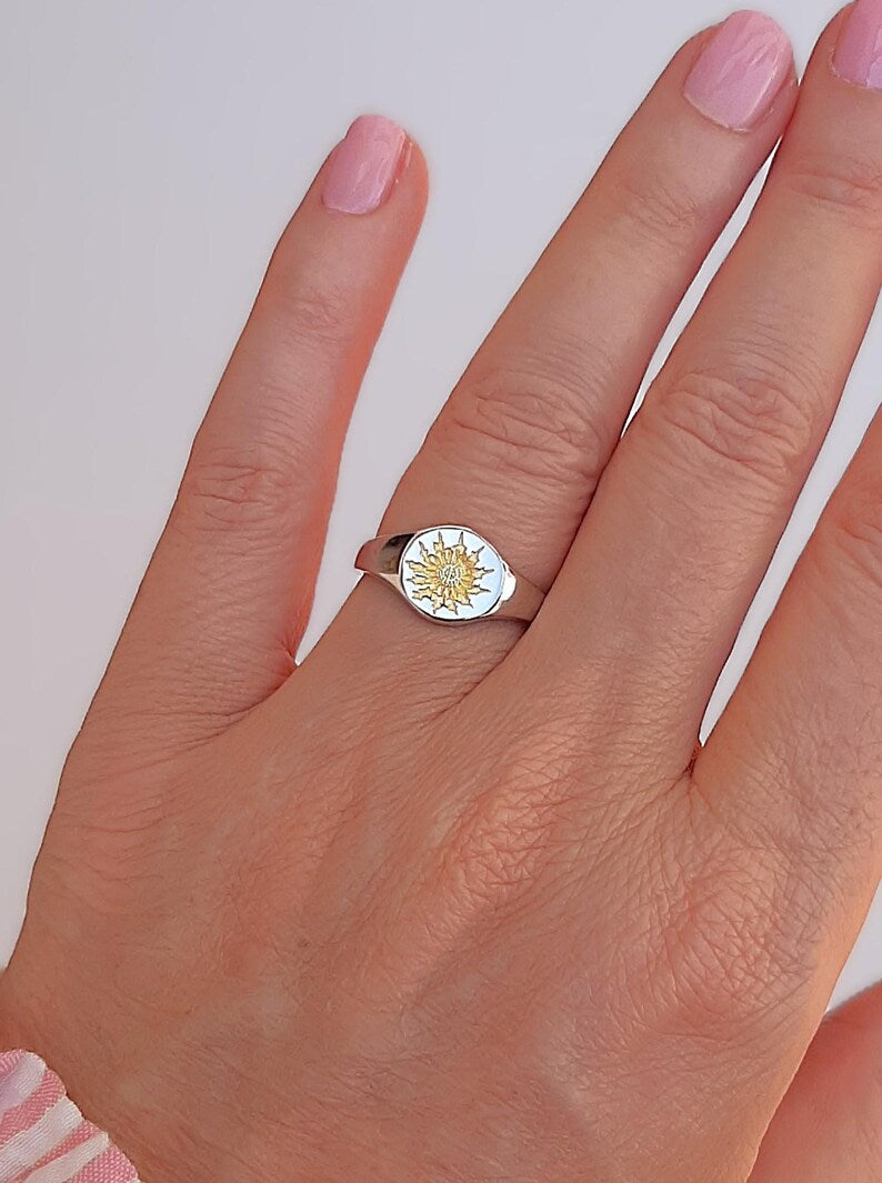 Anillo Plata 925mls Eguzkilore bicolor baño Oro 18k (6 tallas disponible)