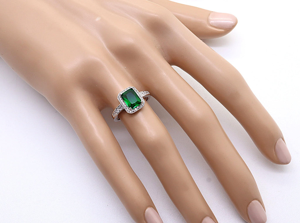 Anillo Plata 925mls Circonita color Verde esmeralda