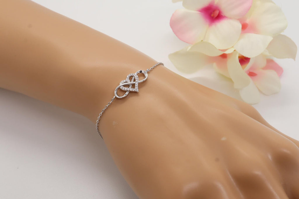Pulsera Plata 925mls Infinito Corazón circonitas blancas
