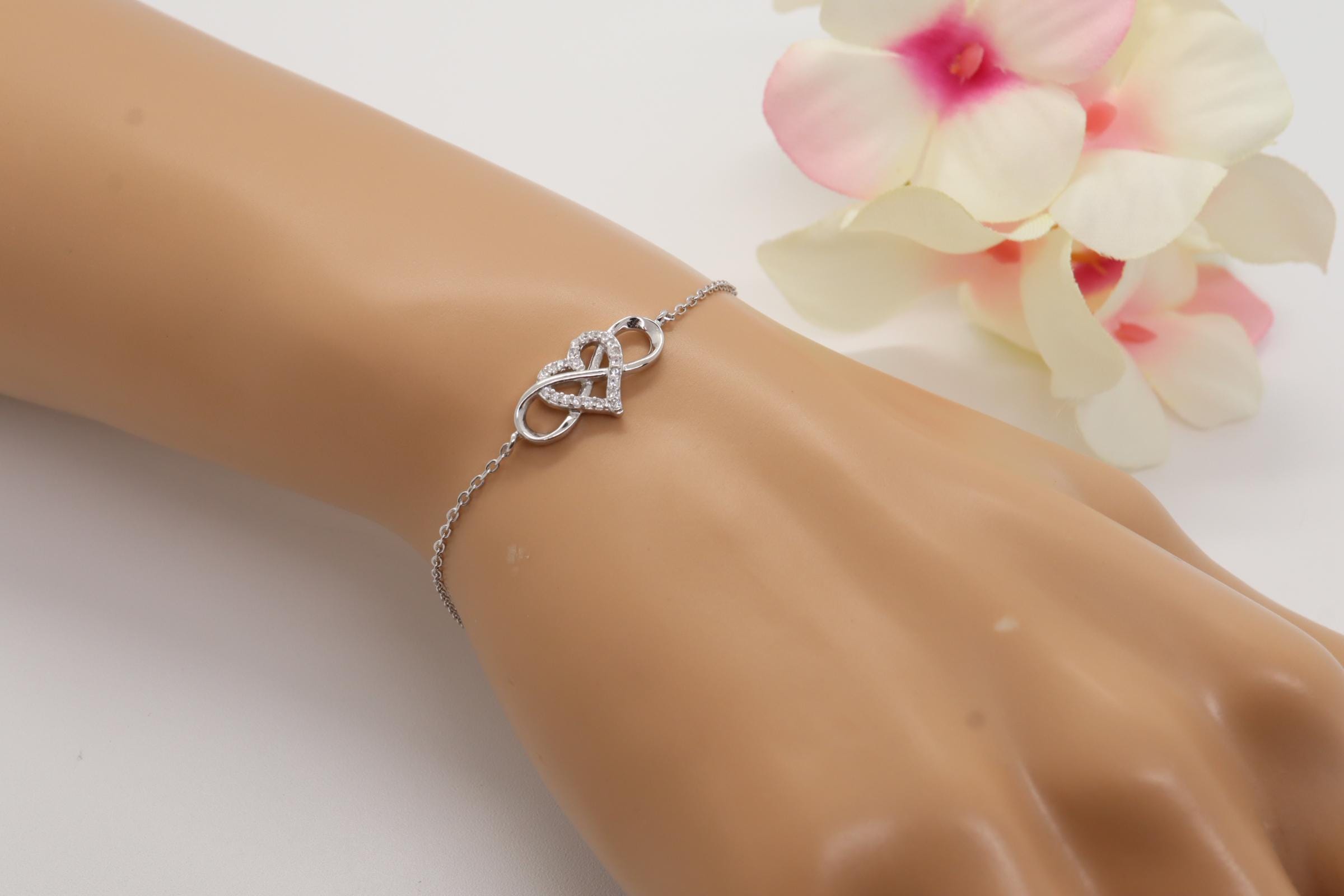 Pulsera Plata 925mls Infinito Corazón circonitas blancas
