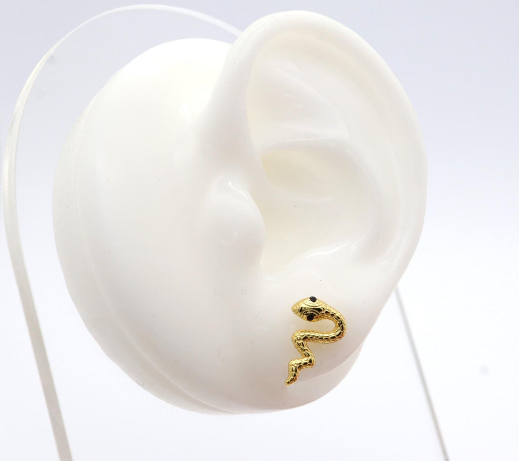 Pendientes Plata 925mls baño Oro 18 Kilates Serpiente circonitas negro azabache | animales