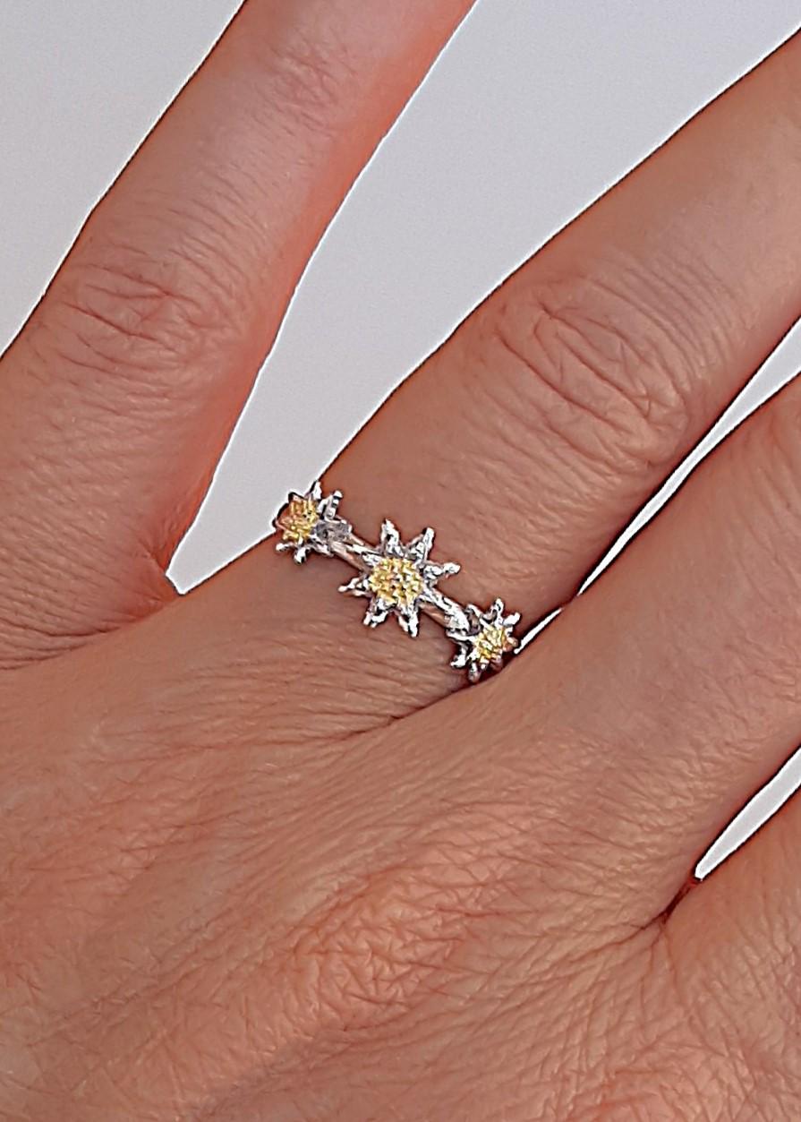 Anillo Plata 925mls con 3 Eguzkilore bicolor baño Oro 18k (6 tallas disponible)