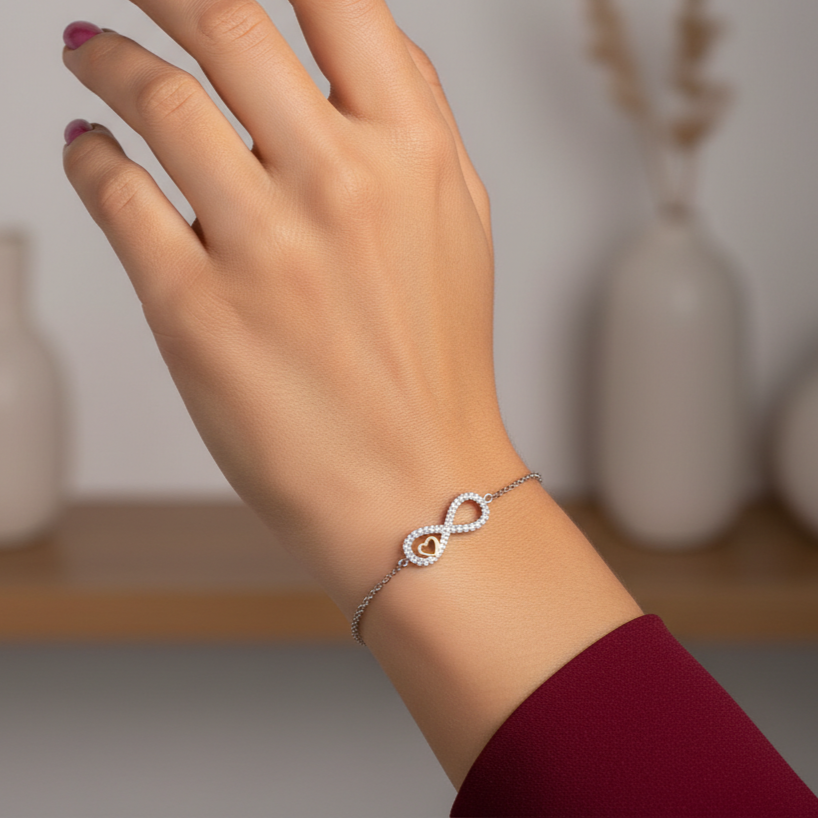 Pulsera Plata 925mls Corazón Infinito | Joyería fina | Símbolo amor infinito