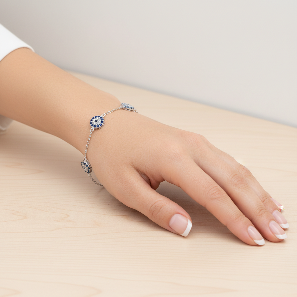 Pulsera Plata 925 Ojo Turco | Amuleto de Protección Contra Mal de Ojo | Joyería Hecha a Mano Mujer | Regalo Espiritual Ajustable