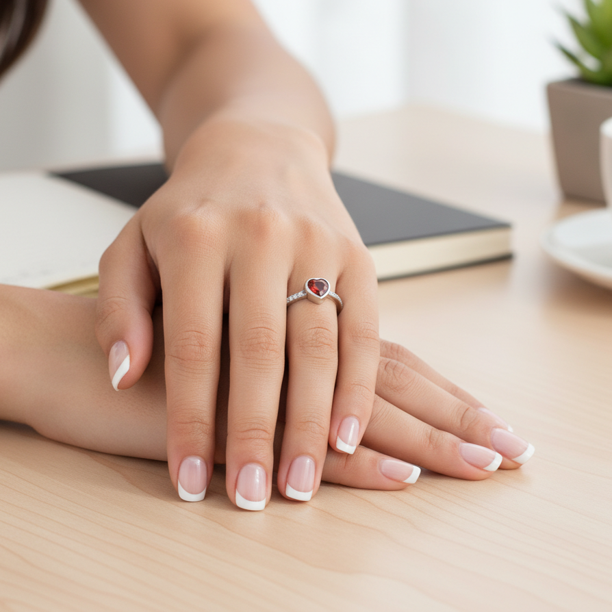 Anillo Plata 925mls Corazón Rojo con Circonitas blancas
